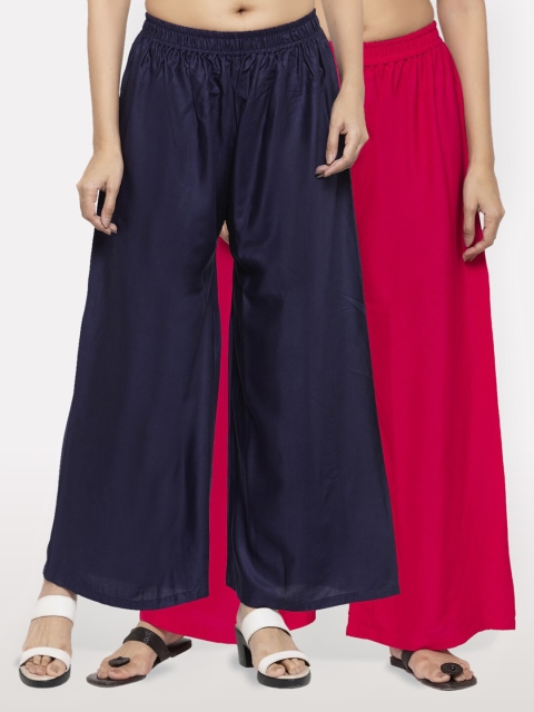 

NEUDIS Women Pack of 2 Navy Blue & Magenta Ethnic Palazzos