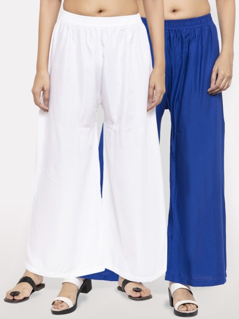 

NEUDIS Women Pack of 2 White & Blue Ethnic Palazzos