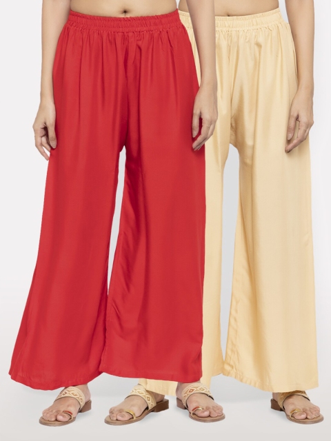 

NEUDIS Women Pack of 2 Red & Beige Ethnic Palazzos