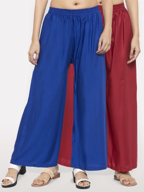 

NEUDIS Women Pack of 2 Blue & Maroon Ethnic Palazzos