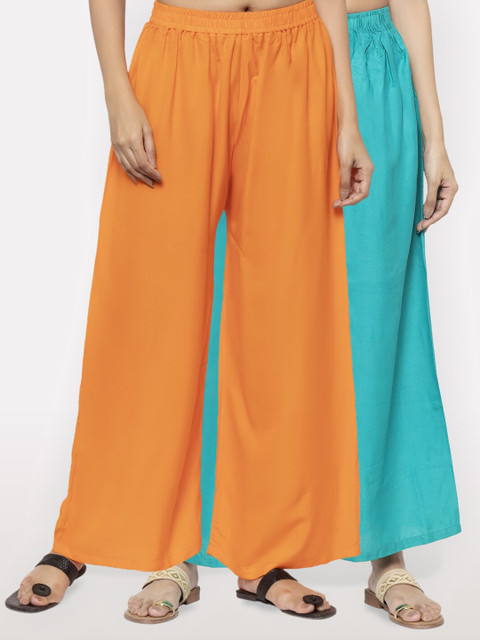 

NEUDIS Women Pack of 2 Orange & Teal Ethnic Palazzos