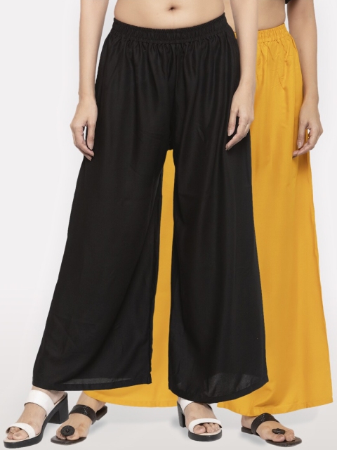 

NEUDIS Women Pack of 2 Black & Yellow Ethnic Palazzos