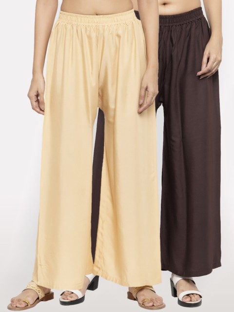 

NEUDIS Women Pack of 2 Beige & Brown Ethnic Palazzos