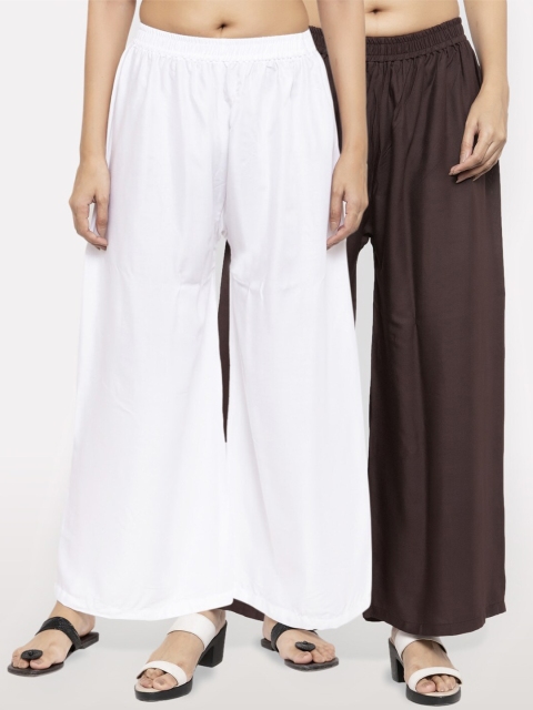 

NEUDIS Women Pack of 2 White & Brown Ethnic Palazzos