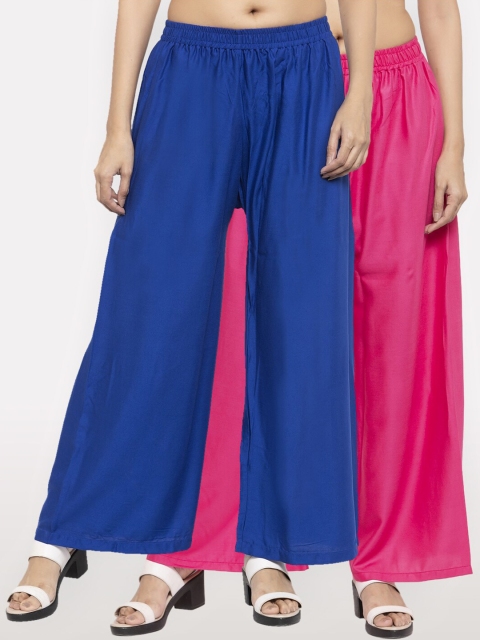 

NEUDIS Women Pack of 2 Blue & Pink Ethnic Palazzos