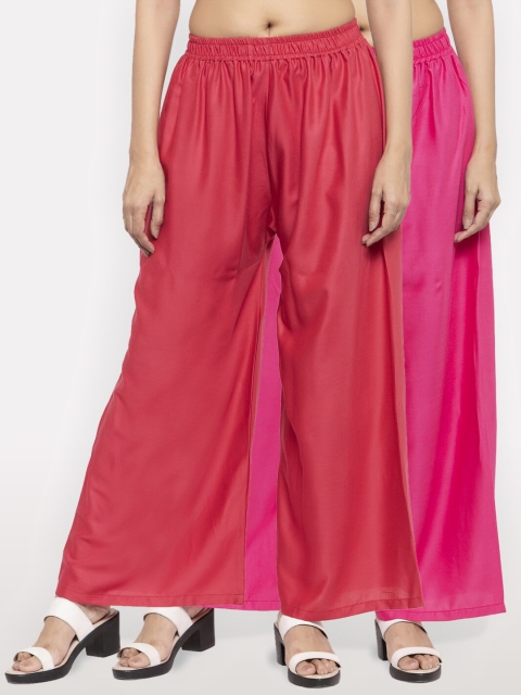 

NEUDIS Women Pack of 2 Pink & Maroon Ethnic Palazzos