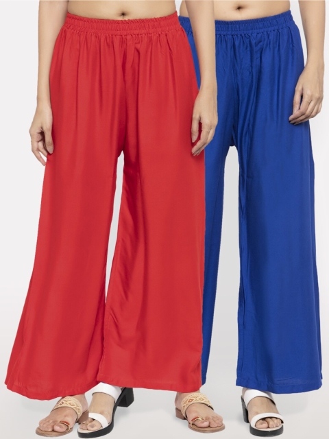 

NEUDIS Women Pack of 2 Red & Blue Ethnic Palazzos