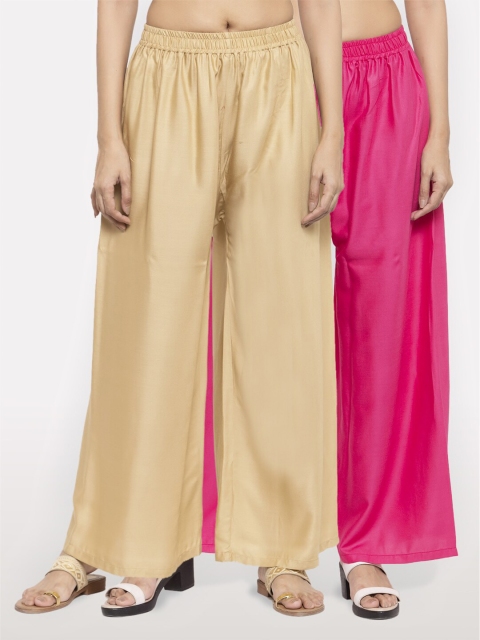 

NEUDIS Women Pack of 2 Beige & Pink Ethnic Palazzos