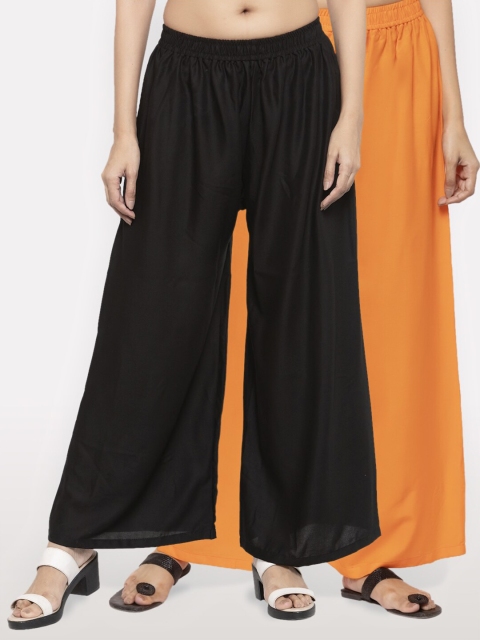 

NEUDIS Women Pack of 2 Black & Orange Ethnic Palazzos