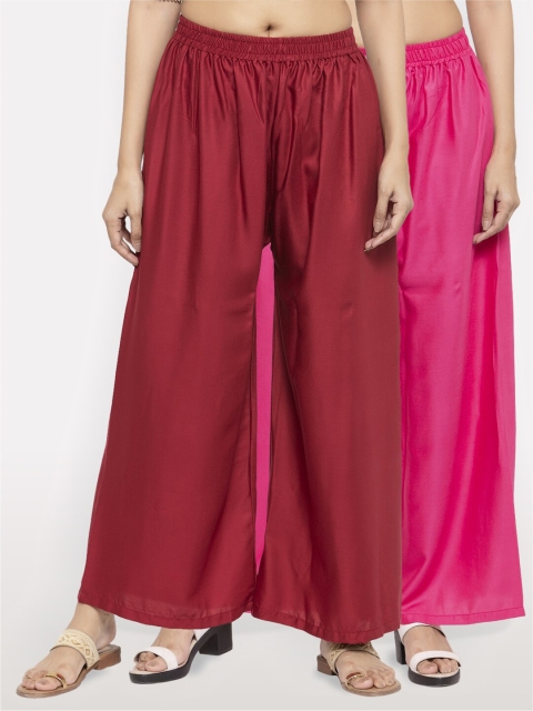 

NEUDIS Women Pack of 2 Maroon & Pink Ethnic Palazzos