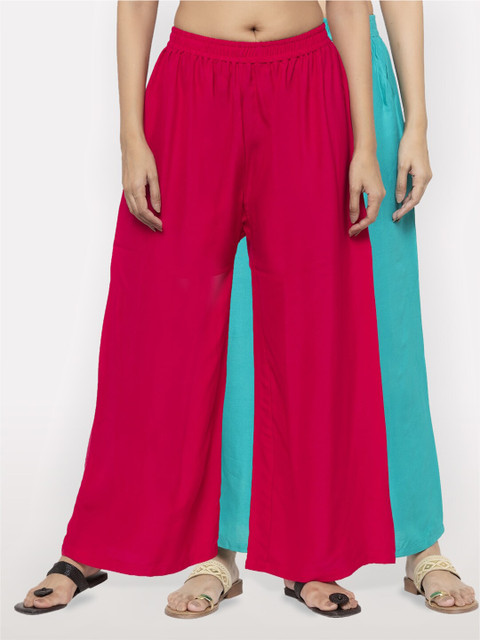

NEUDIS Women Pack of 2 Magenta & Teal Ethnic Palazzos