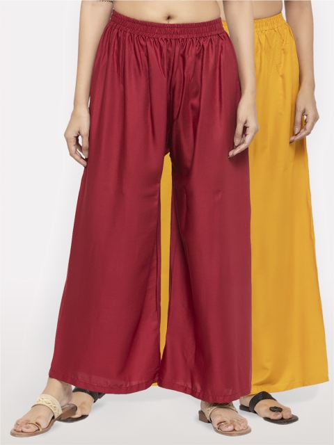 

NEUDIS Women Pack of 2 Maroon & Yellow Ethnic Palazzos