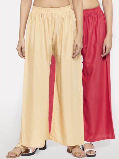

NEUDIS Women Pack of 2 Beige & Maroon Ethnic Palazzos