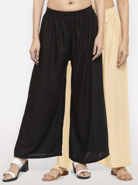 

NEUDIS Women Pack of 2 Black & Beige Ethnic Palazzos