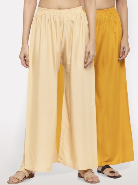 

NEUDIS Women Pack of 2 Beige & Yellow Ethnic Palazzos