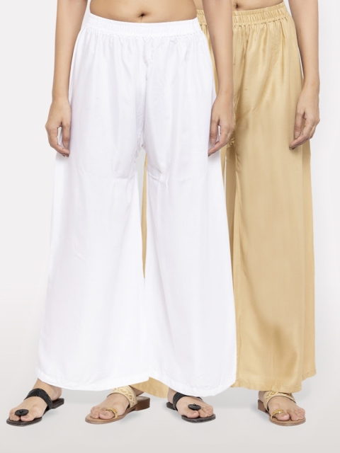 

NEUDIS Women Pack of 2 White & Beige Ethnic Palazzos