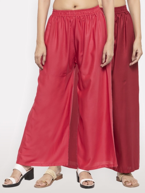 

NEUDIS Women Pack of 2 Magenta & Maroon Ethnic Palazzos