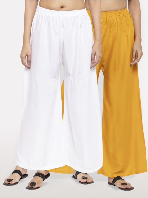 

NEUDIS Women Pack of 2 White & Yellow Ethnic Palazzos