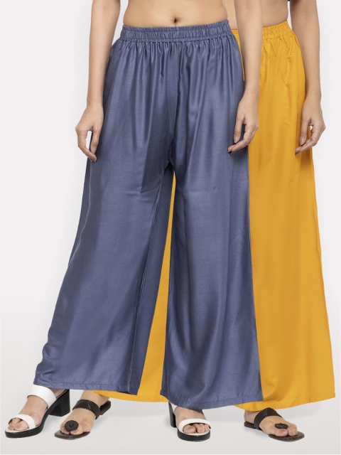 

NEUDIS Women Pack of 2 Grey & Yellow Ethnic Palazzos