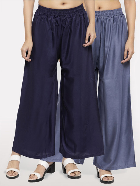

NEUDIS Women Pack of 2 Navy Blue & Grey Ethnic Palazzos