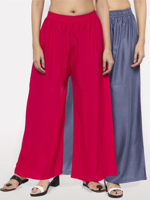 

NEUDIS Women Pack of 2 Magenta & Grey Ethnic Palazzos