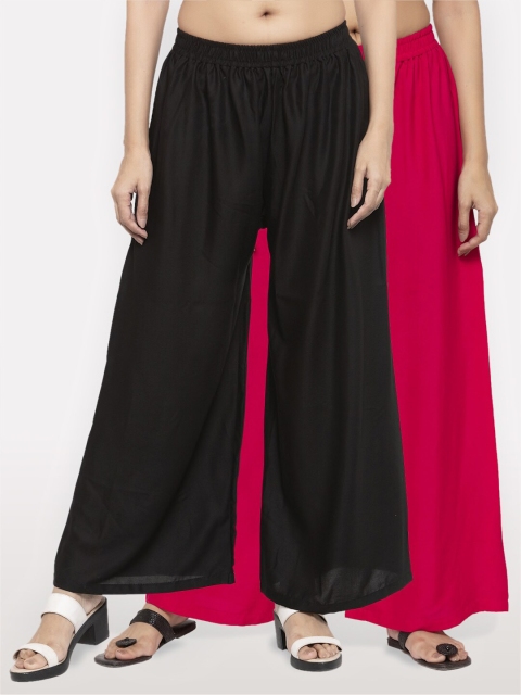 

NEUDIS Women Pack of 2 Black & Magenta Ethnic Palazzos