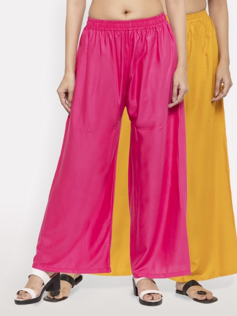 

NEUDIS Women Pack of 2 Pink & Yellow Ethnic Palazzos