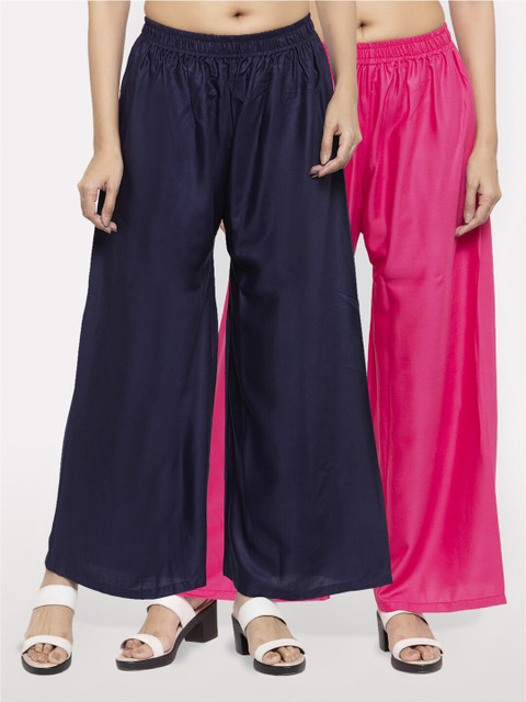 

NEUDIS Women Pack of 2 Navy Blue & Pink Ethnic Palazzos