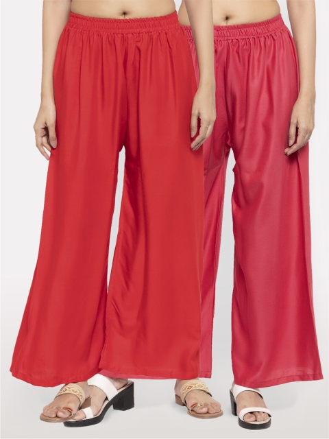 

NEUDIS Women Pack of 2 Red & Maroon Ethnic Palazzos