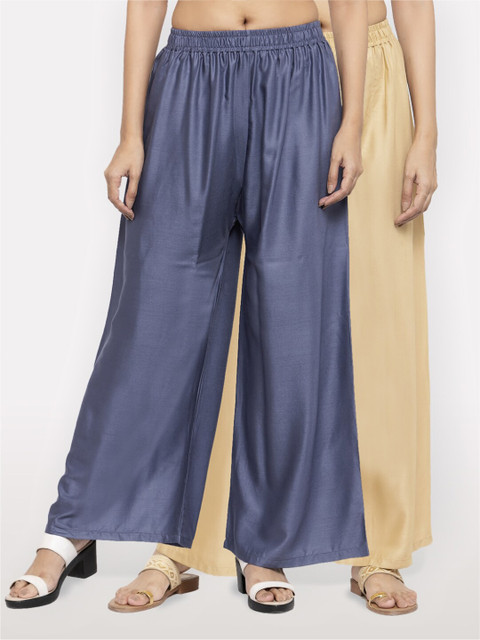 

NEUDIS Women Pack of 2 Grey & Beige Ethnic Palazzos