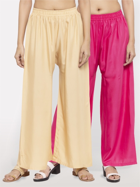 

NEUDIS Women Pack of 2 Beige & Pink Ethnic Palazzos