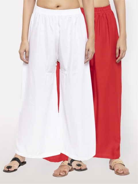 

NEUDIS Women Pack of 2 White & Red Ethnic Palazzos