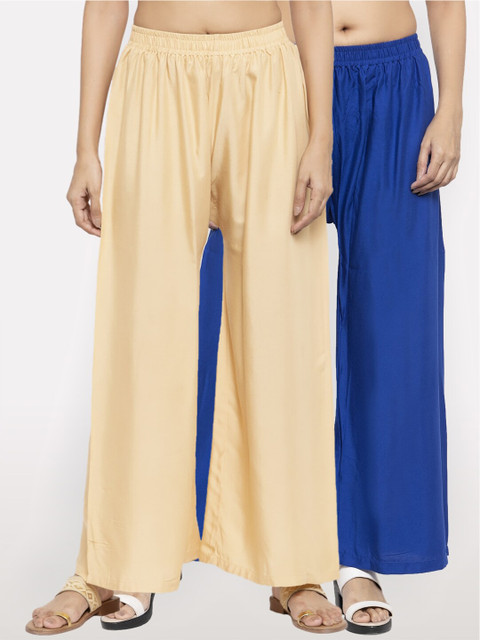 

NEUDIS Women Pack of 2 Beige & Blue Ethnic Palazzos