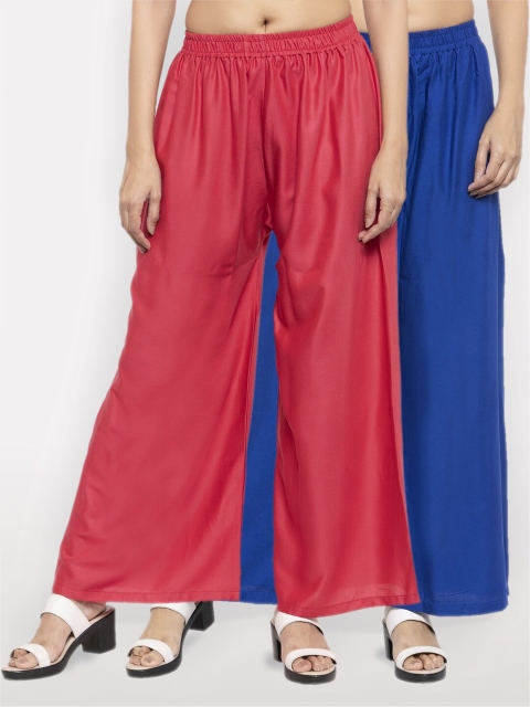 

NEUDIS Women Pack of 2 Maroon & Blue Ethnic Palazzos