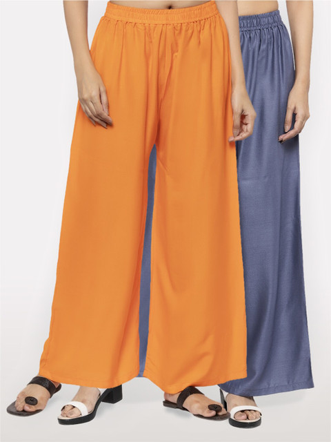 

NEUDIS Women Pack of 2 Orange & Grey Ethnic Palazzos