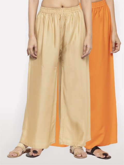 

NEUDIS Women Pack of 2 Beige & Orange Ethnic Palazzos
