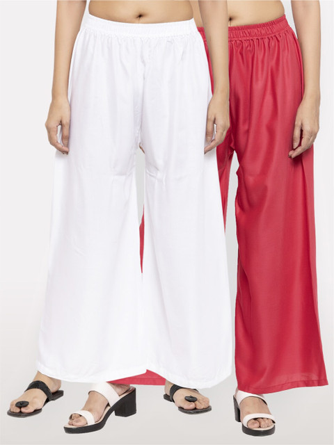 

NEUDIS Women Pack of 2 White & Maroon Ethnic Palazzos