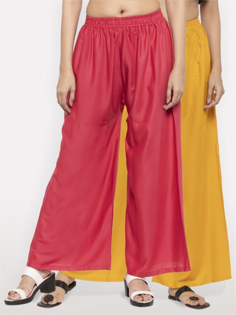 

NEUDIS Women Pack of 2 Maroon & Yellow Ethnic Palazzos