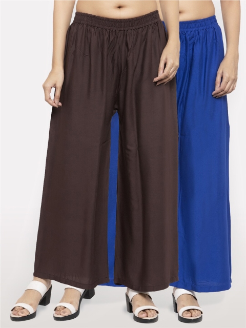 

NEUDIS Women Pack of 2 Brown & Blue Ethnic Palazzos