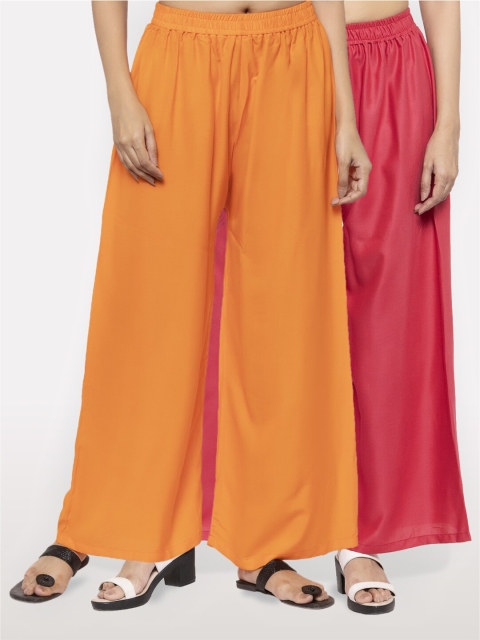 

NEUDIS Women Pack of 2 Orange & Maroon Ethnic Palazzos