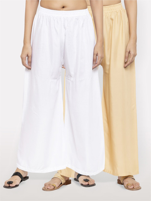 

NEUDIS Women Pack of 2 White & Beige Ethnic Palazzos