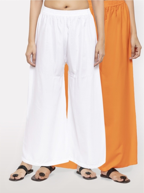 

NEUDIS Women Pack of 2 White & Orange Ethnic Palazzos