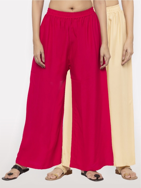 

NEUDIS Women Pack of 2 Magenta & Beige Ethnic Palazzos