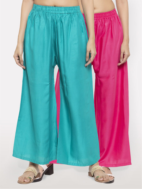 

NEUDIS Women Pack of 2 Teal & Pink Ethnic Palazzos