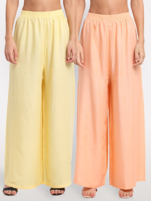 

NEUDIS Women Pack of 2 Yellow & Peach-Coloured Ethnic Palazzos