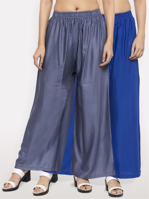 

NEUDIS Women Pack of 2 Grey & Blue Ethnic Palazzos