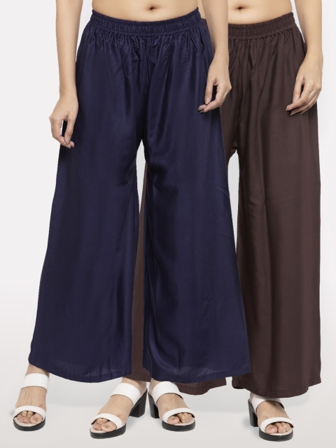 

NEUDIS Women Pack of 2 Navy Blue & Brown Ethnic Palazzos