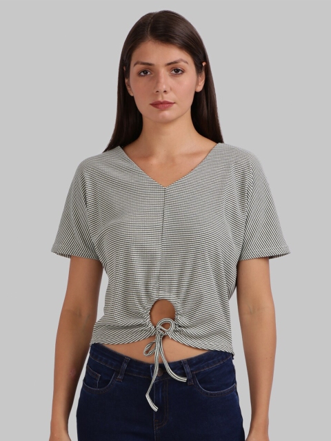 

Parx Grey Striped Regular Crop Top