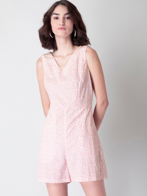

FabAlley White & Pink Printed Back Tie Cut Out Playsuit