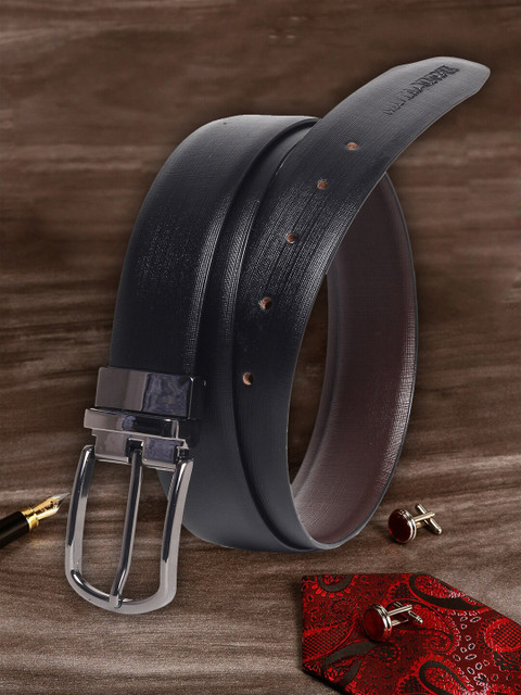 

MUTAQINOTI Men Black Textured Leather Reversible Formal Belt